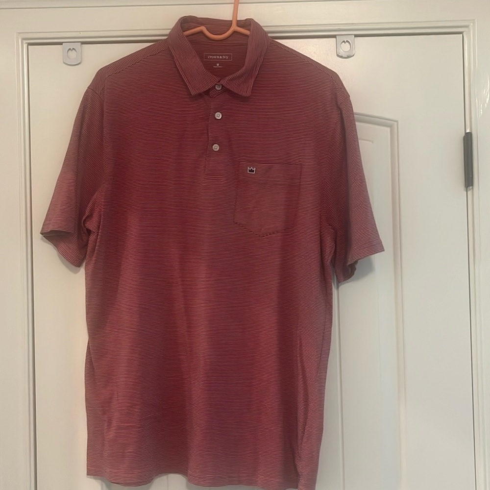Coral and navy stripe shirt by Crown and Ivy. Size M